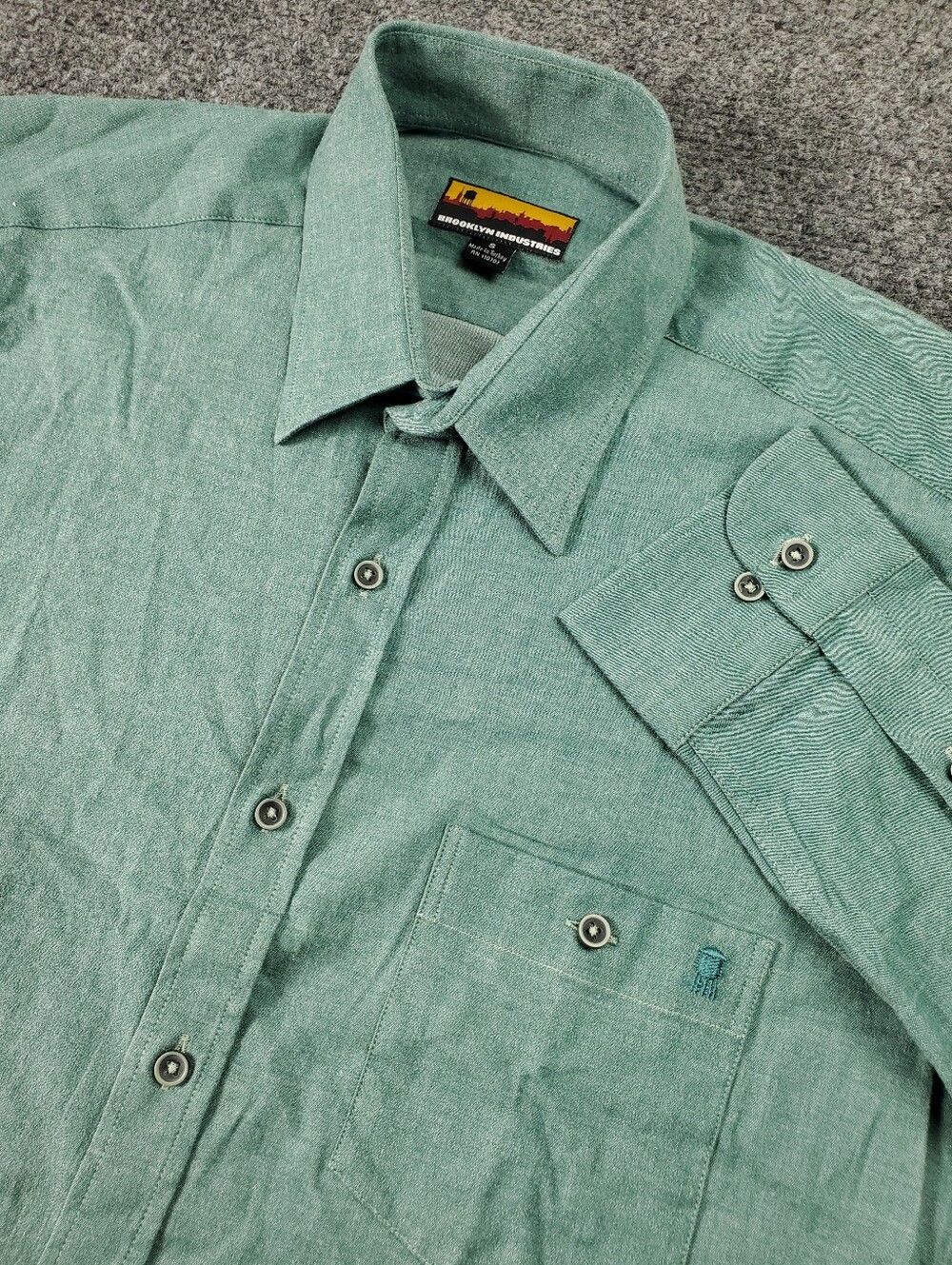 Brooklyn Industries Button Up Shirt Mens Small Teal Turquoise Green Long Sleeve